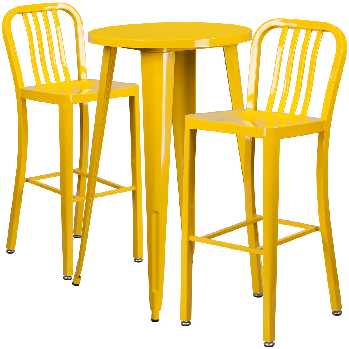 24" Round Yellow Metal Indoor-Outdoor Bar Table Set with 2 Stools D230193