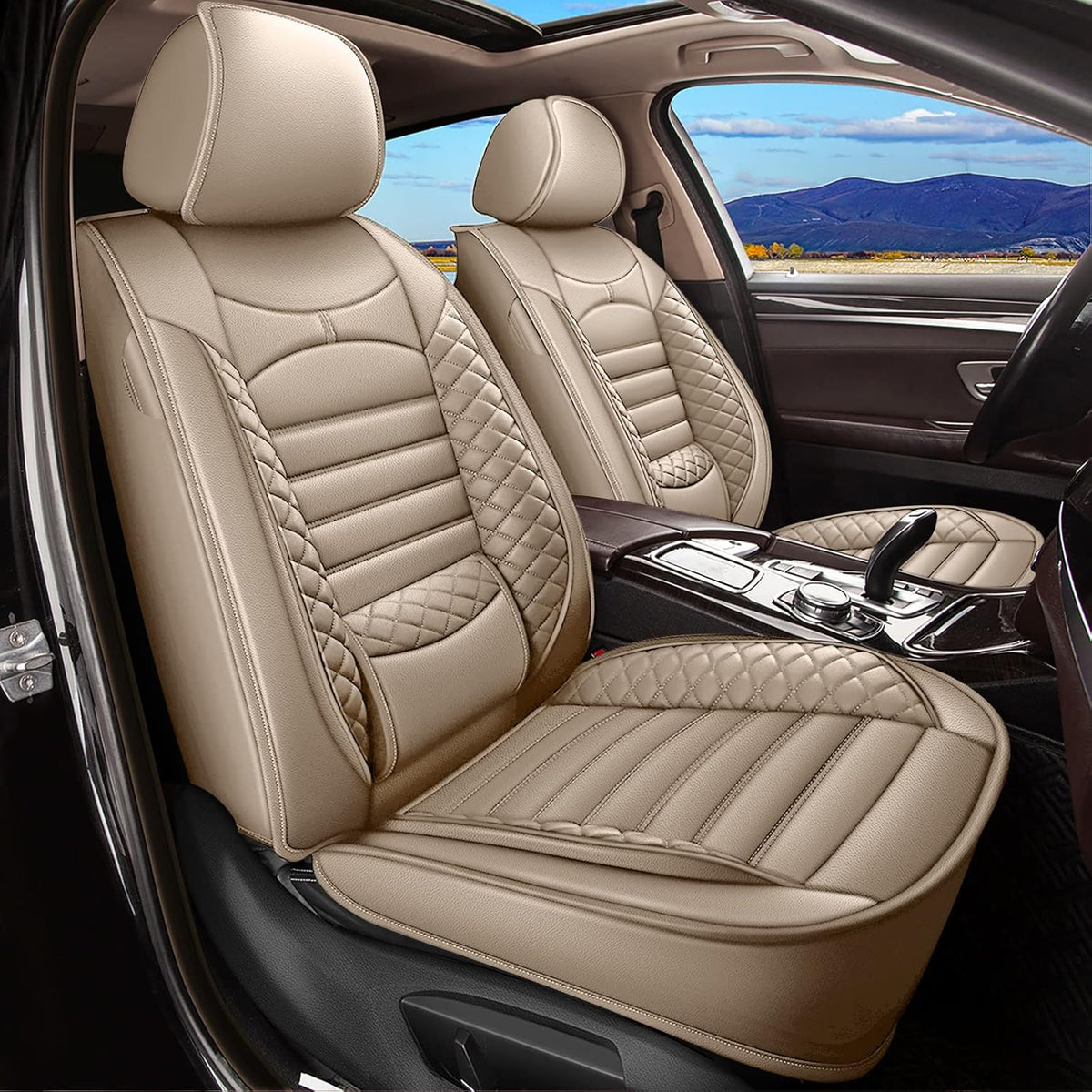 Black Faux Leather Car Seat Covers Full Set 5 Seats Waterproof I4160