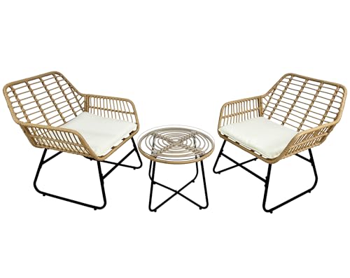 3-Piece Rattan Patio Bistro Set with Grey Cushions C473