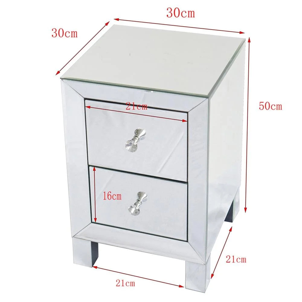Mirrored Glass Bedside Table with Two Drawers B910670