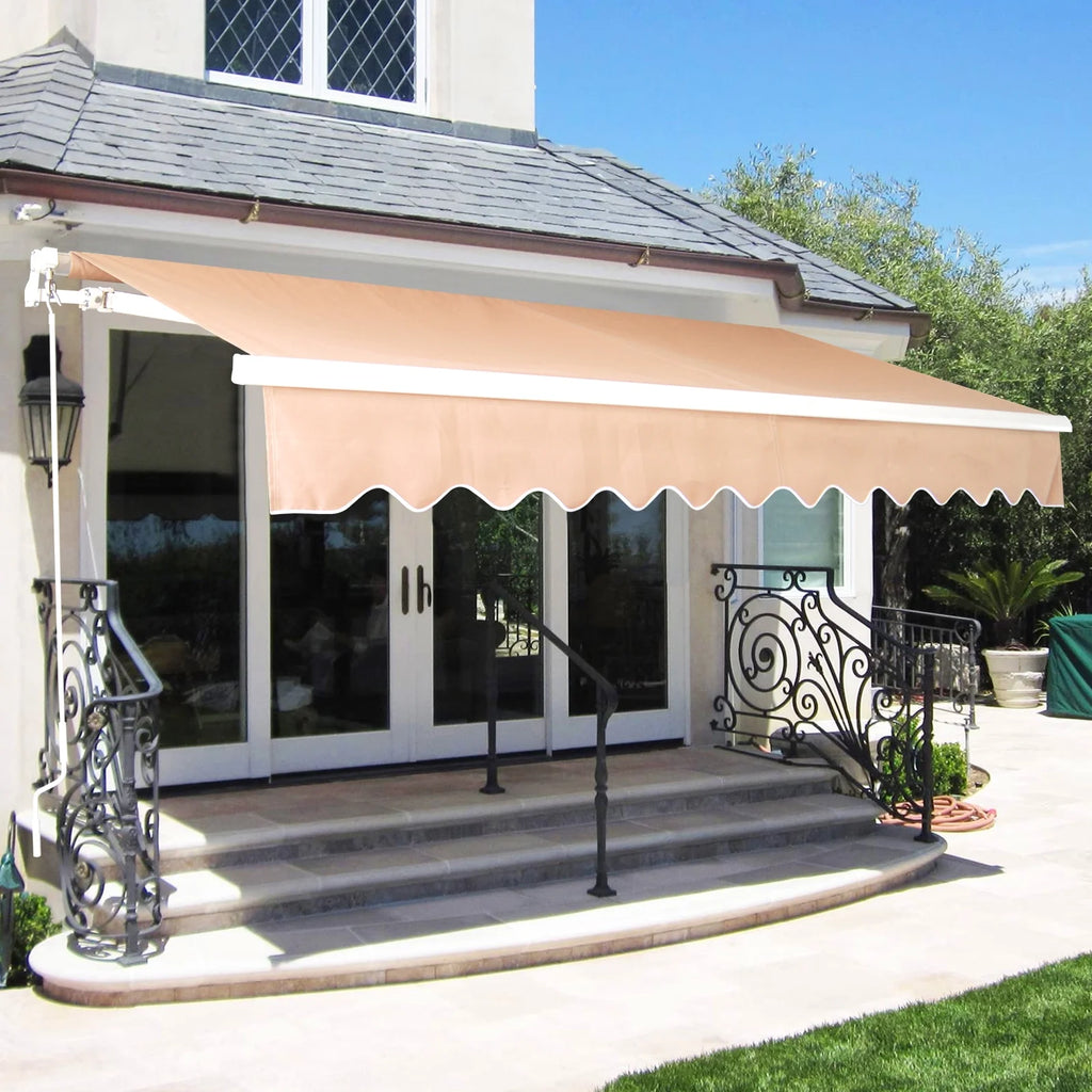 Retractable Patio Awning 6.5’x8.2’ Sun Shade with Manual Crank Handle, Tan D655