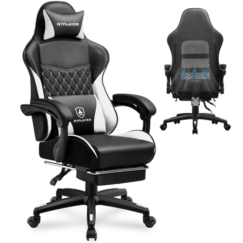 Black High Back Leather Ergonomic Gaming Chair with Footrest W408451