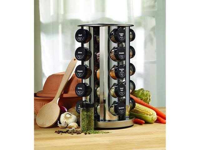 Silver Revolving 20-Jar Countertop Rack Tower Organizer R66486
