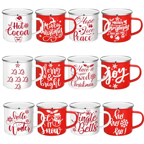 12 Pcs Christmas Enamel Coffee Mugs 12 oz R39886
