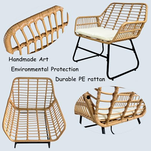 3-Piece Rattan Patio Bistro Set with Grey Cushions C473