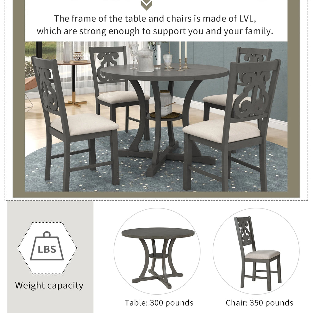 Antique Gray 5 Piece Wooden Dining Table and Chairs Set Q901