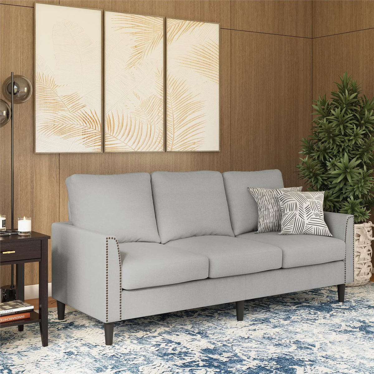 Gray Linen Sofa with Nailhead Trim K6187