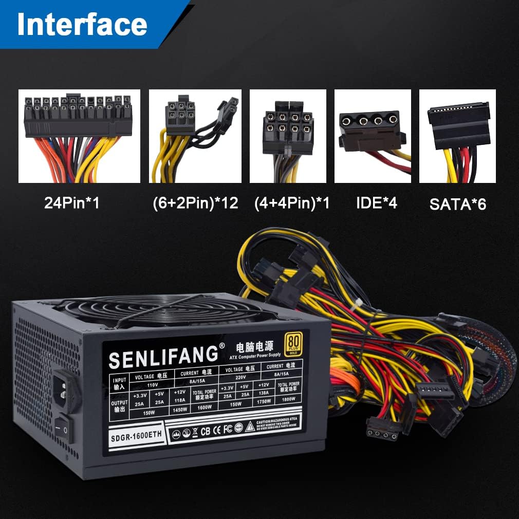 1800W PSU Mining Power Supply with 1.5m US Plug Adapter Cable Z2179