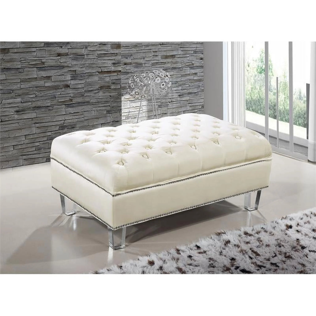 Cream Velvet Ottoman A77066