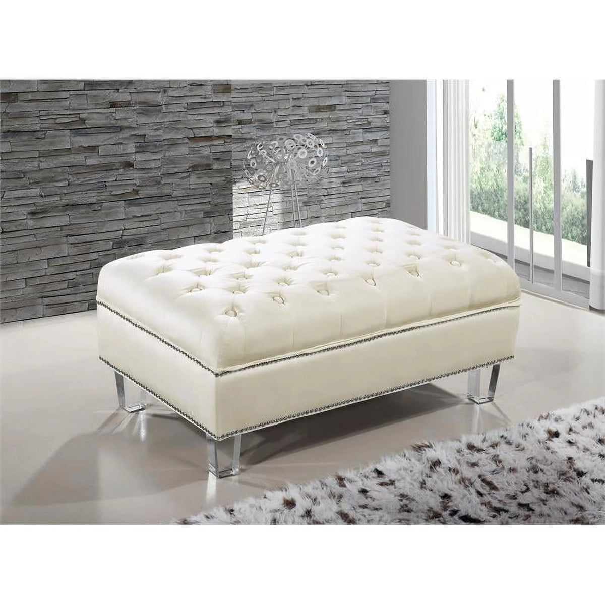 Cream Velvet Ottoman A77066