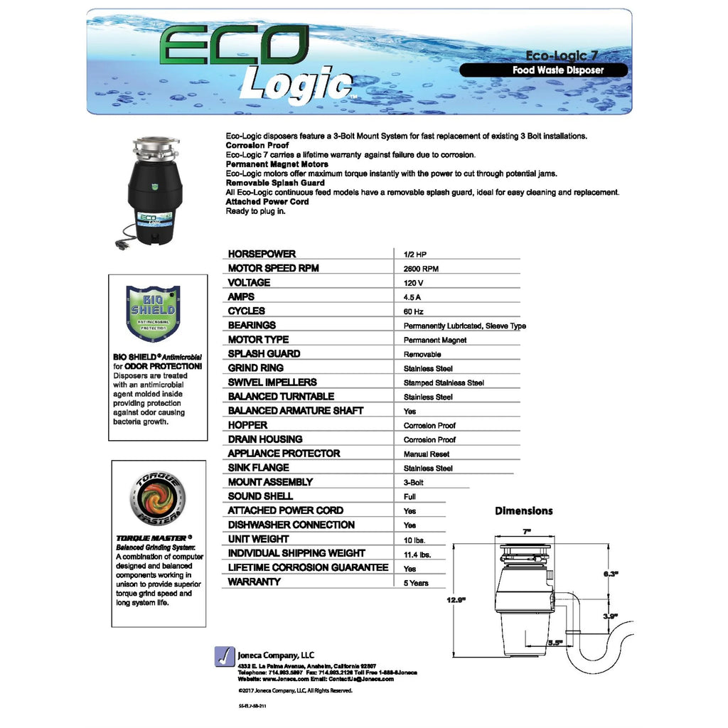 1/2 HP Garbage Disposal with Attached Power Cord E70899