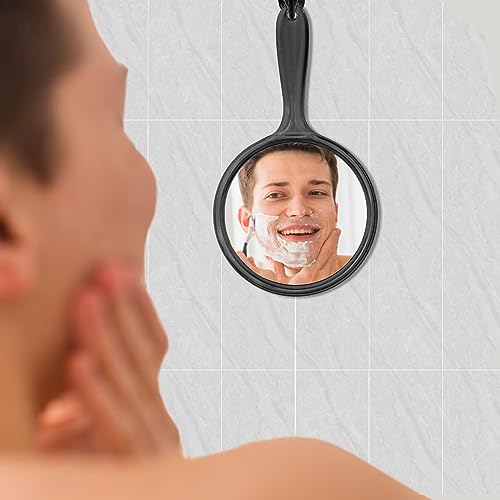 Handheld Mirror with Handle, Double Sided Magnifying 1X 2X, Acrylic Rounded Shape, 1 PCS Y469075