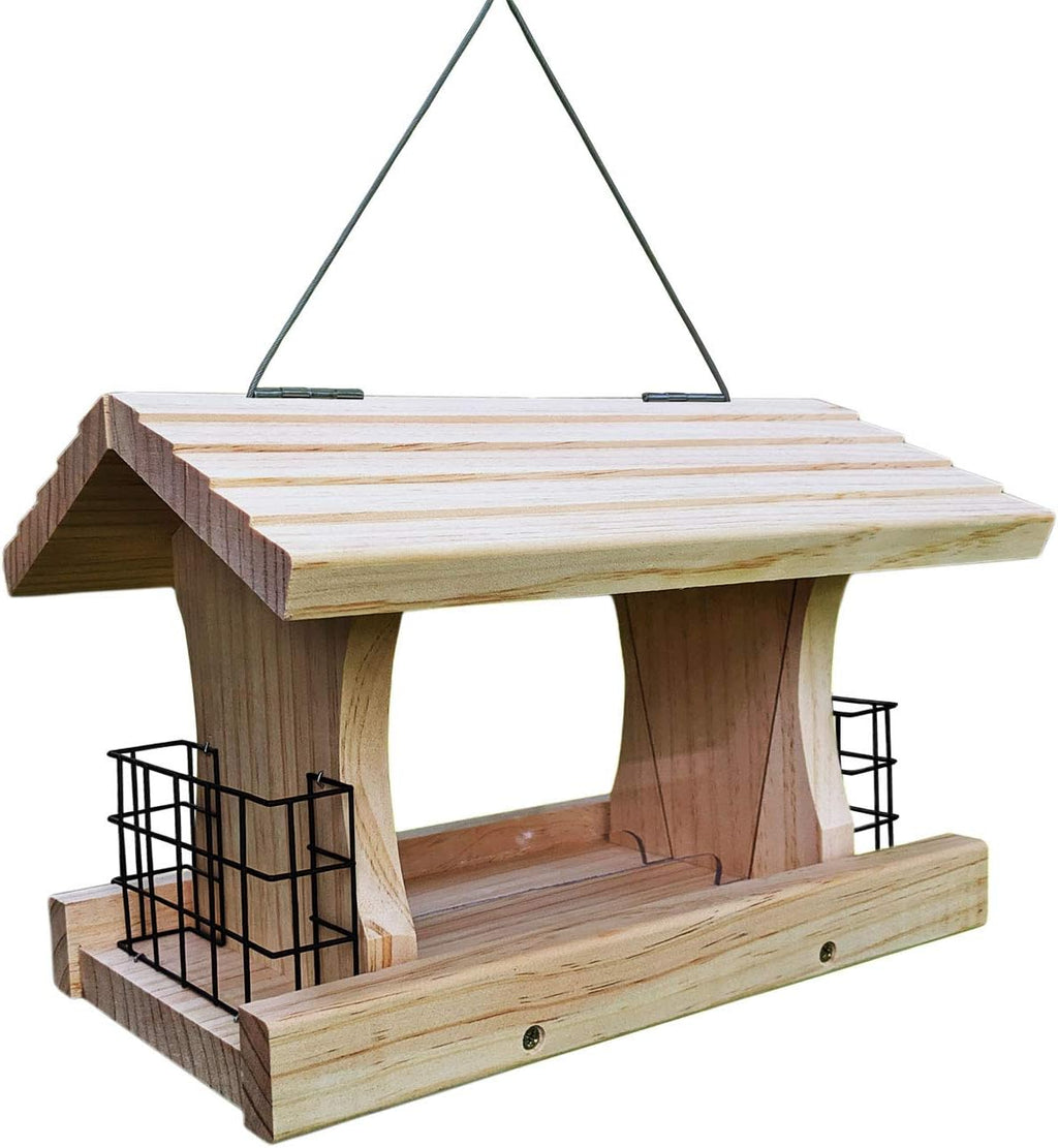 Gray Bunny Deluxe Hopper Feeder with 2 Suet Cages, Solid Wood Large Wild Bird Feeder, Hanging Birdfeeder, Pack of 2 S604