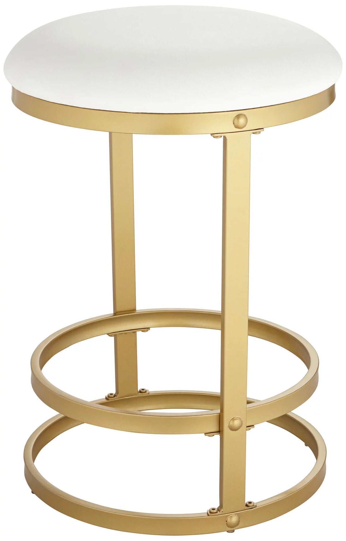 Gold Metal Bar Stool 26" High White Fabric Round Cushion with Footrest A69144