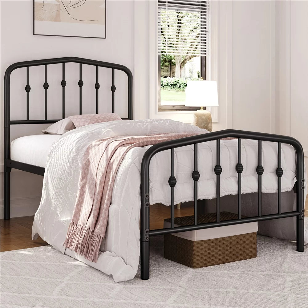 Twin Size Black Metal Bed with Arched Headboard and Footboard R3745