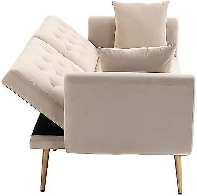 Peach Velvet Loveseat with 7 Gold Metal Legs C68552