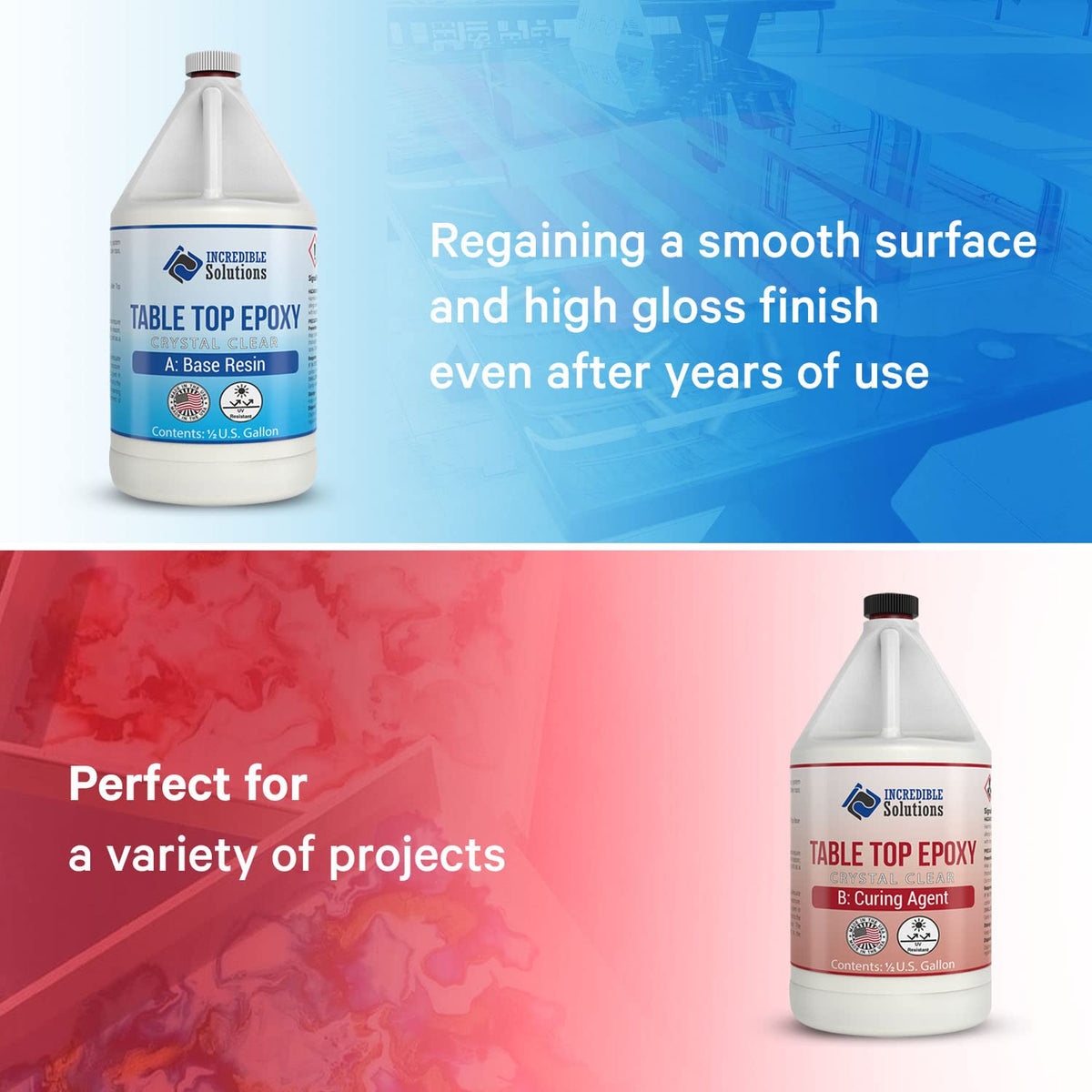 Crystal Clear Cast Tabletop Epoxy, 1 Gallon Pack of 2 P83569