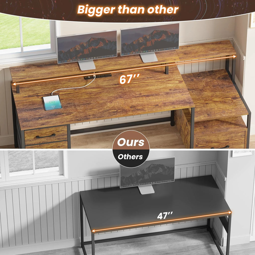 66'' Computer Desk with 4 Drawer and Storage Shelves J310