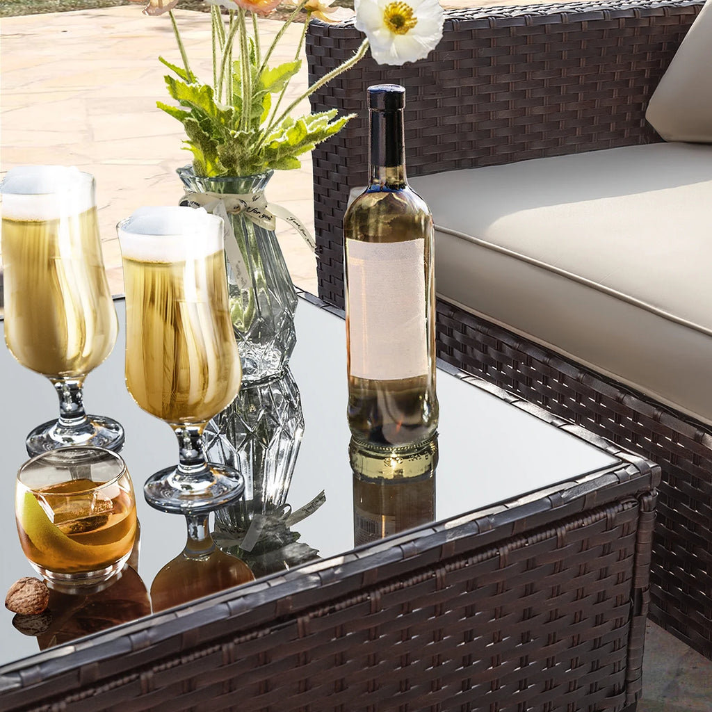 5 Pieces Wicker Rattan Outdoor Sofa Set with Ottoman Q455310