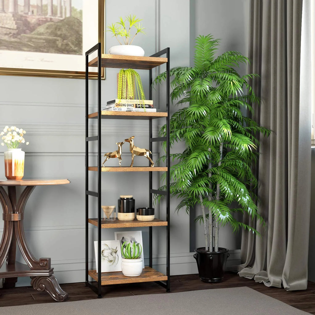 Tall Narrow 5 Tier Wood Iron Bookshelf A583222