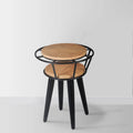 Industrial 2 Tier Round End Table with Metal Frame, White Oak and Black B101