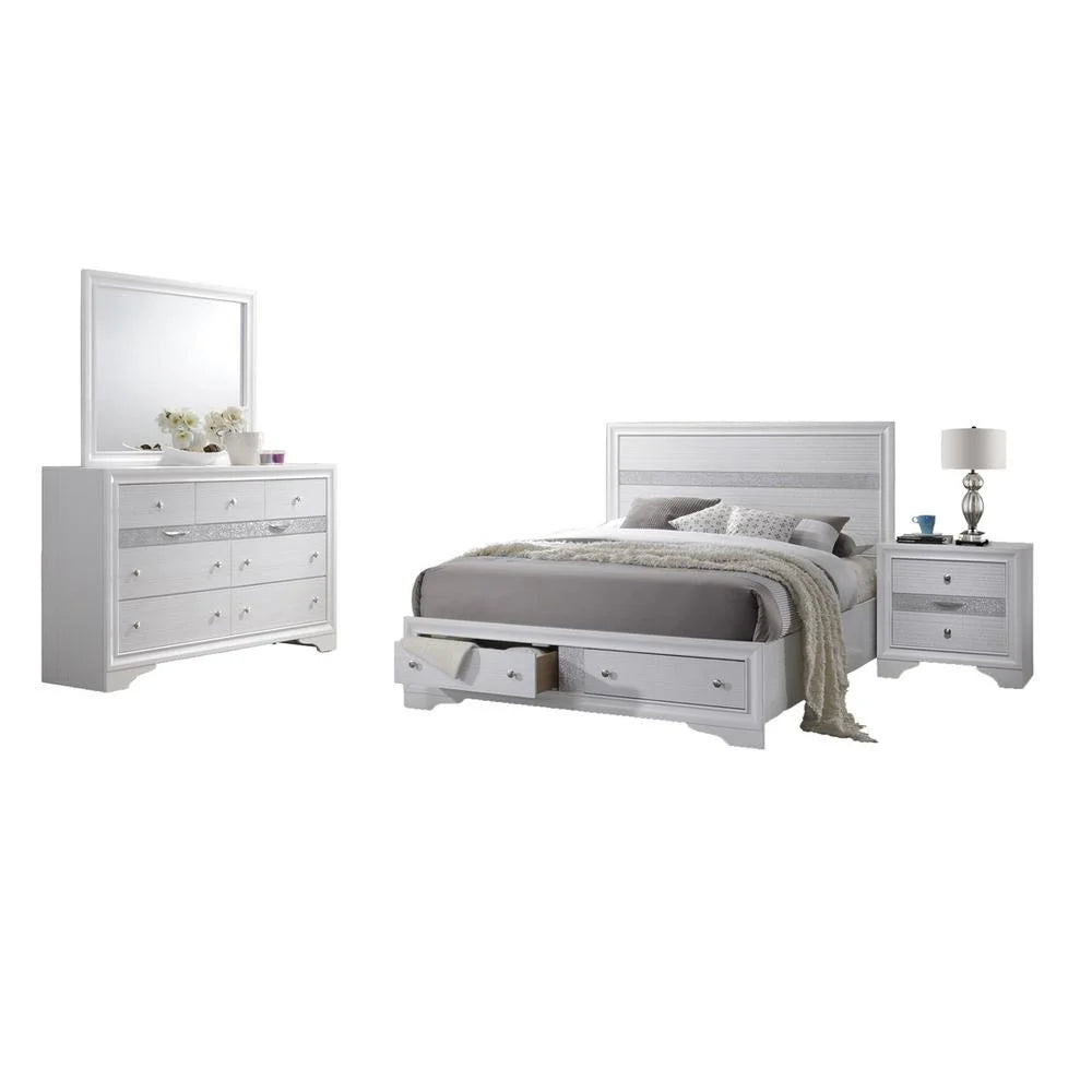 White 3 Piece Eastern King Platform Bed Bedroom Set R446289