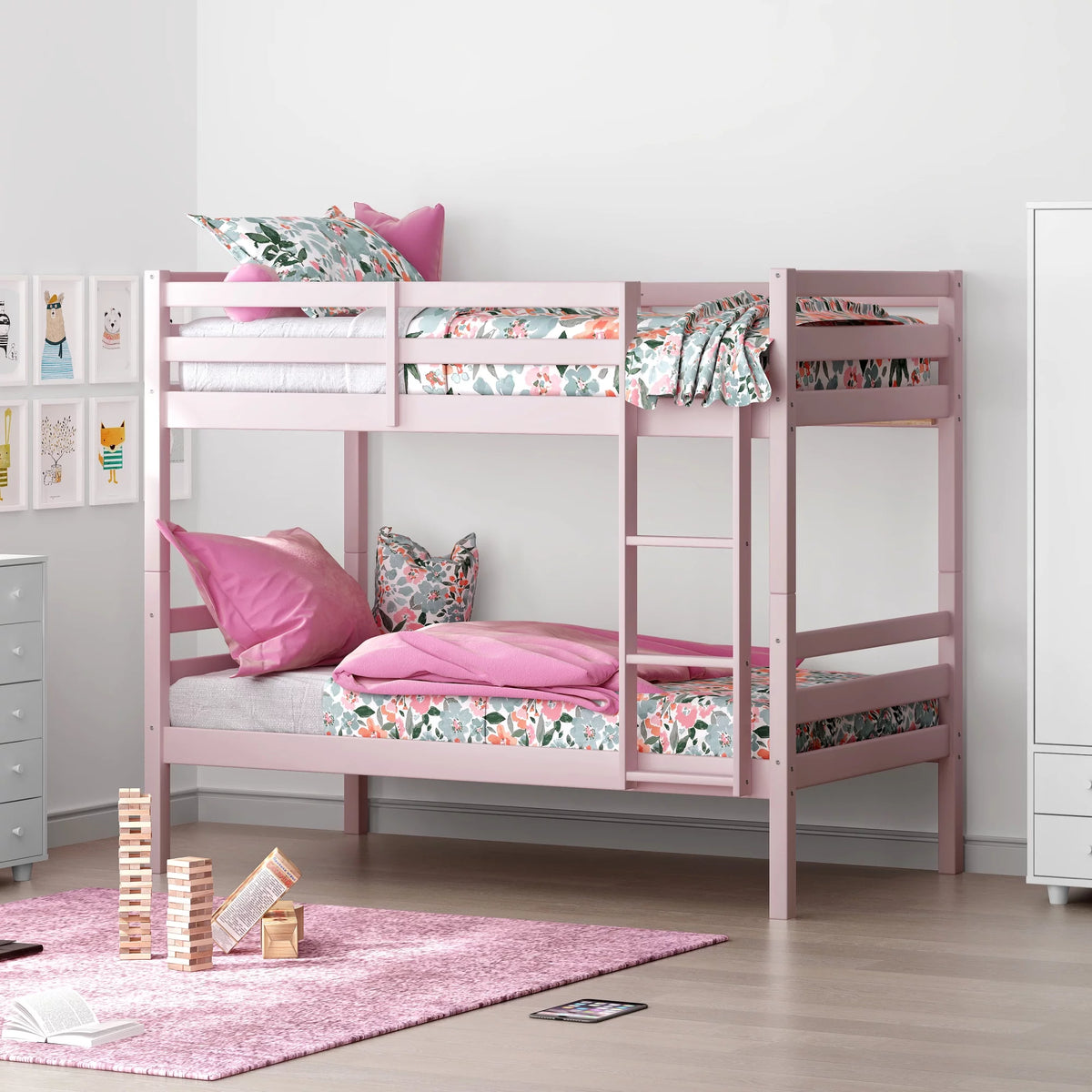 White Wood Twin over Twin Convertible Bunk Bed P6436