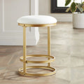 Gold Metal Bar Stool 26" High White Fabric Round Cushion with Footrest A69144