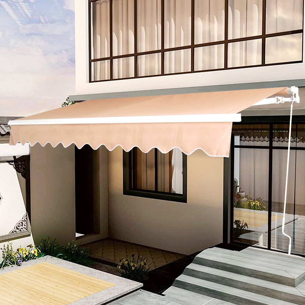 Retractable Patio Awning 6.5’x8.2’ Sun Shade with Manual Crank Handle, Tan D655