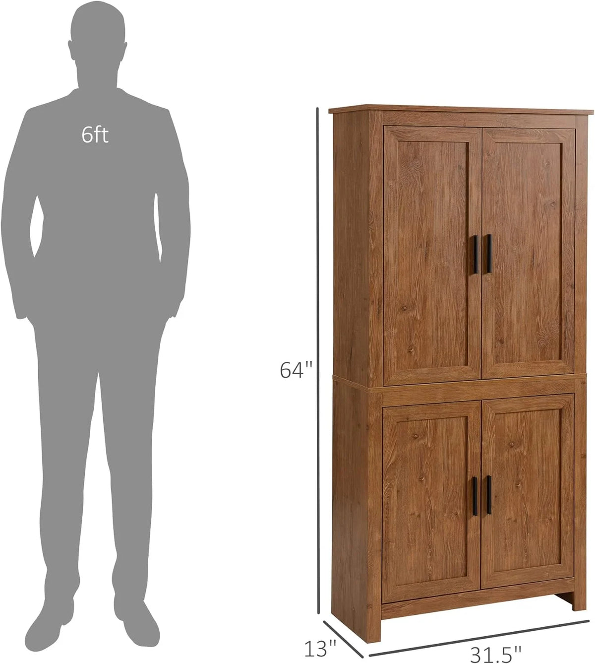64" 4-Door Oak Kitchen Pantry Cabinet with 3 Adjustable Shelves Q984