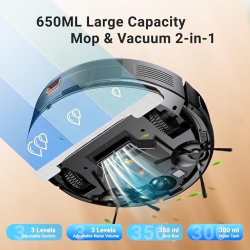 Robot Vacuum and Mop Combo 5000Pa 650mL 2 in 1 Self-Charging Robotic Vacuum N758657