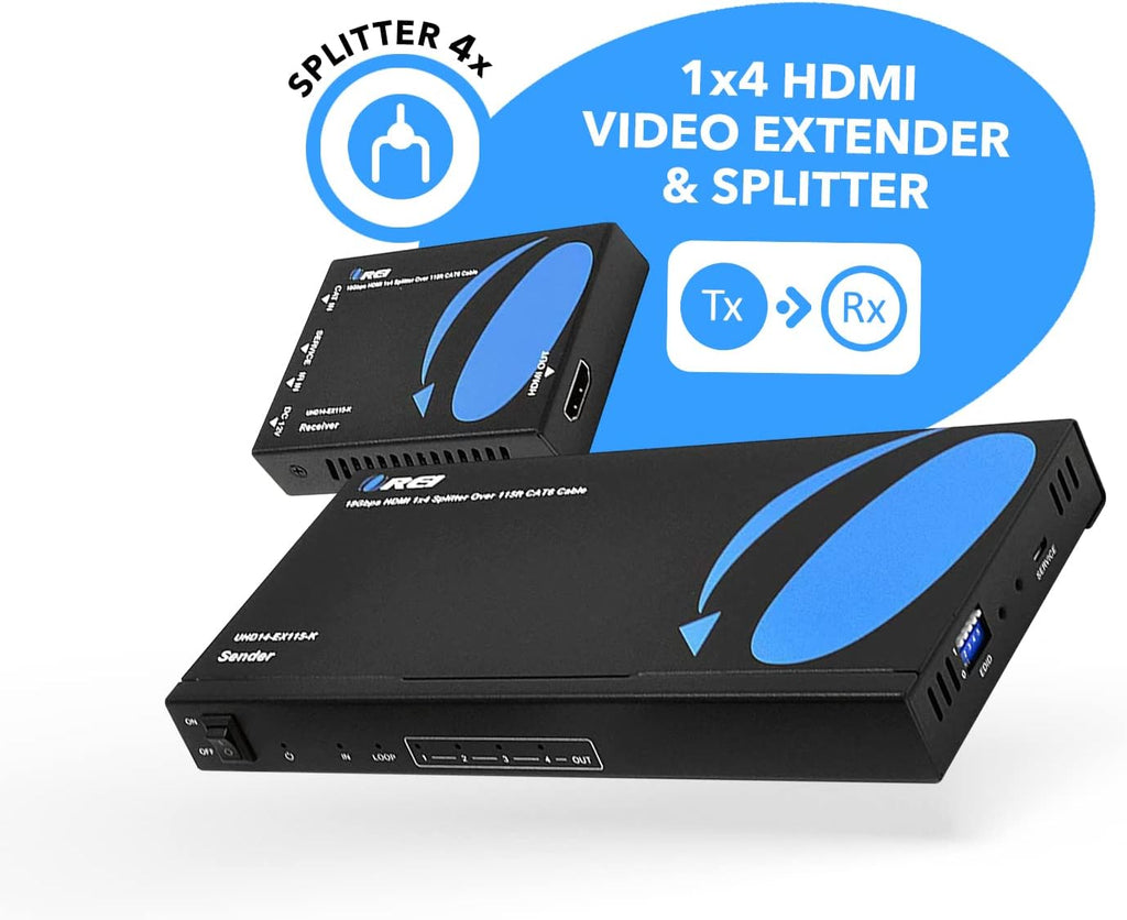 1x4 HDMI Extender Splitter 4K over Single Cable CAT6/7 4K@60Hz HDCP 2.2 with IR Remote EDID Management S3906