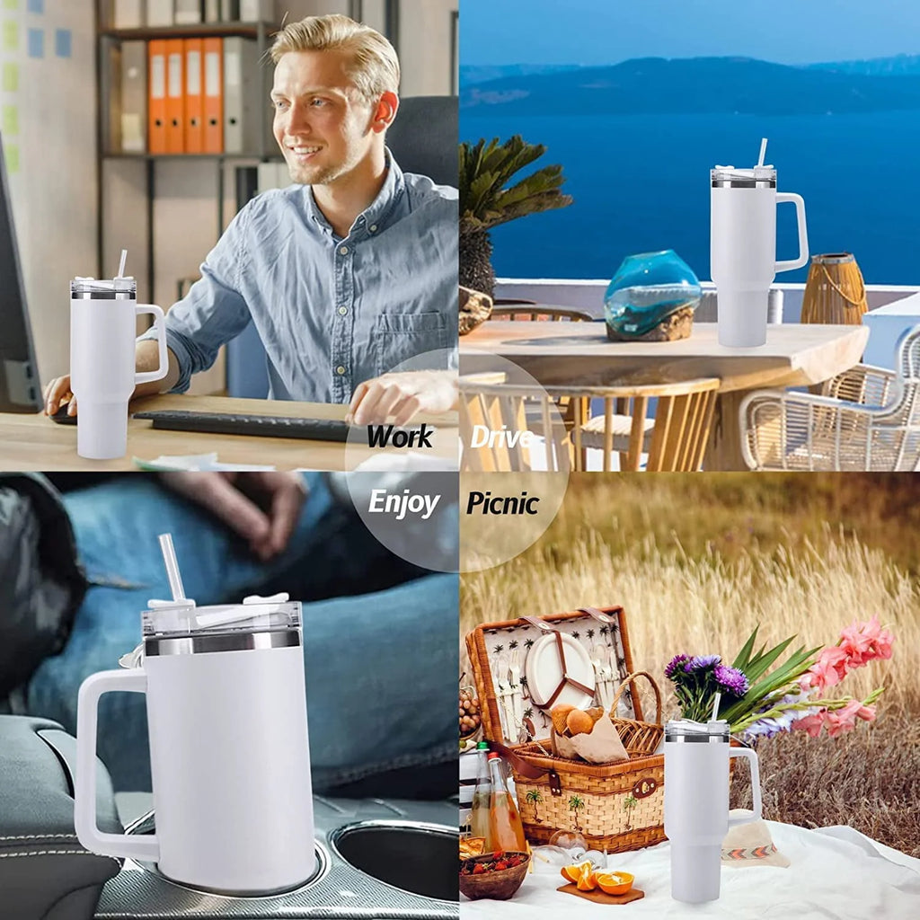 40 oz Stainless Steel Insulated Tumbler with Handle and Straw R73751