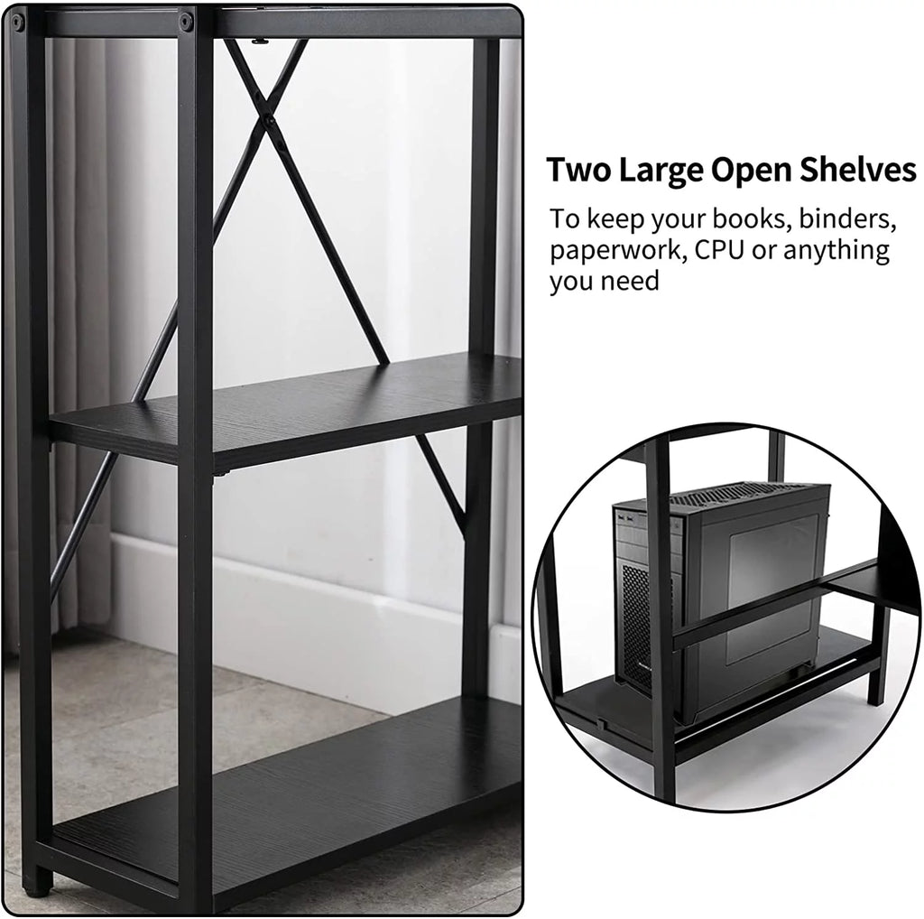 48" Computer Desk with Storage Shelves Black S372