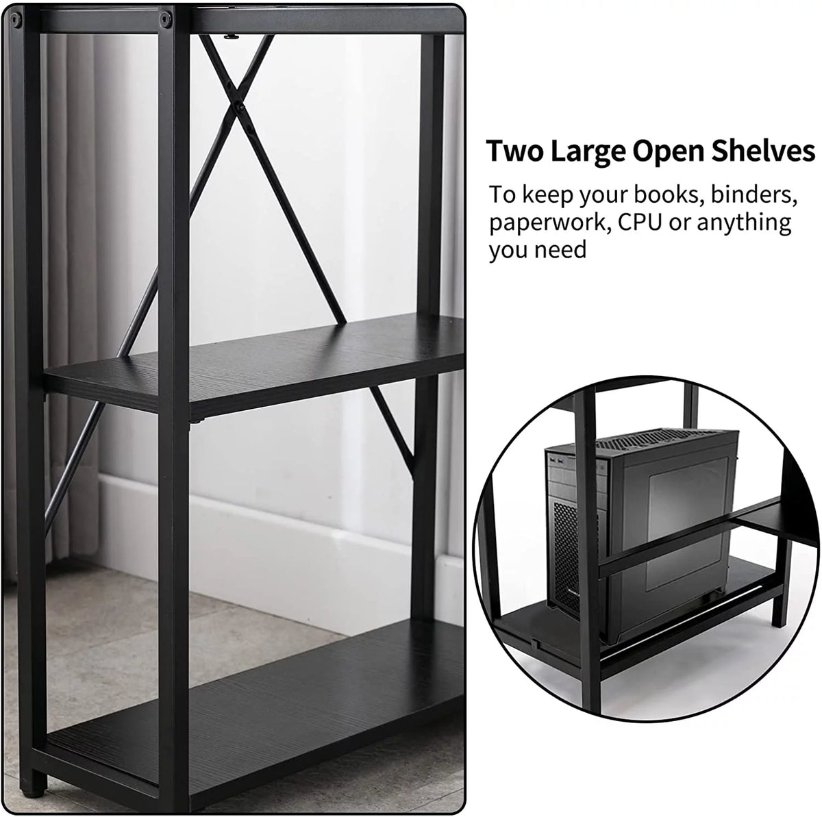 48" Computer Desk with Storage Shelves Black S372