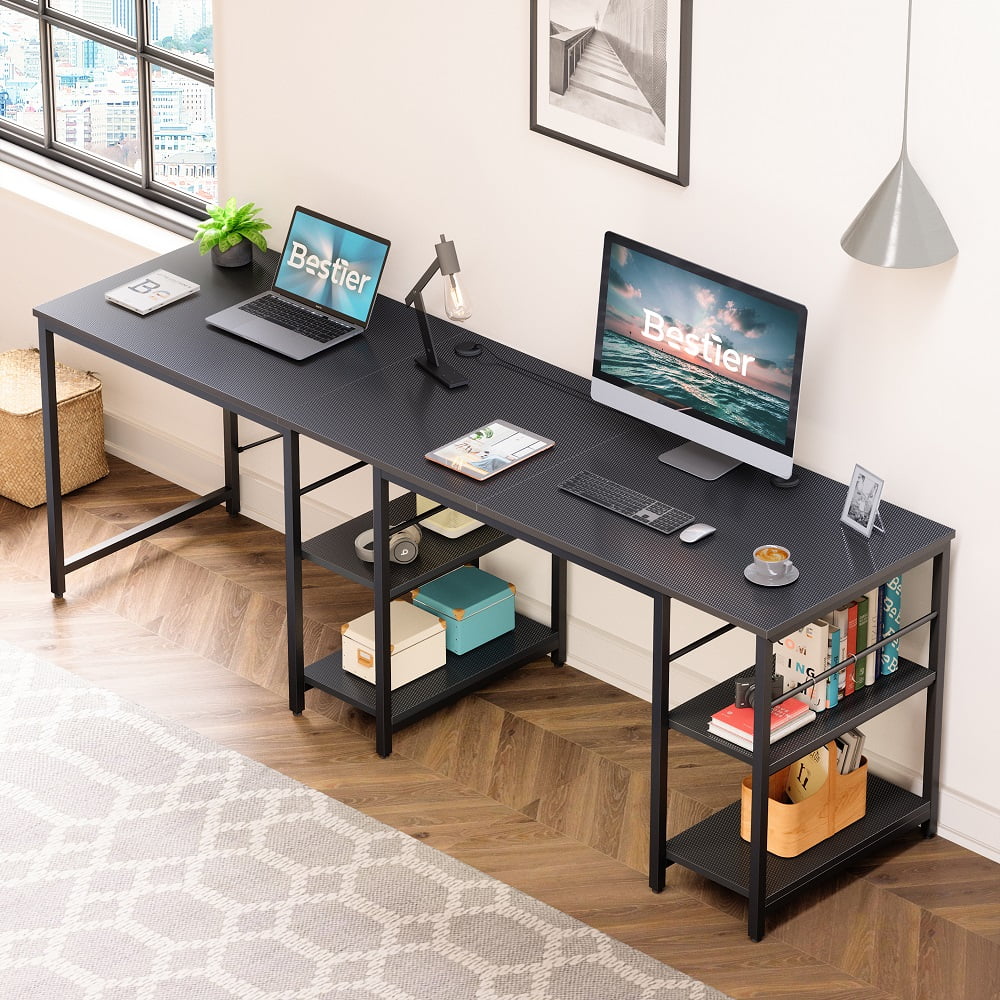 86.6 inch L-Shaped Reversible Computer Desk with Shelves I1110