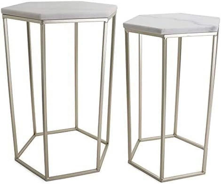 Hexagon End Table Set with Mirrored Tops B928