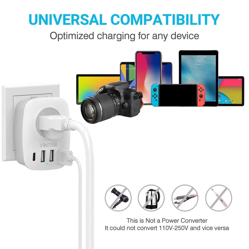 European Travel Plug Adapter with 1 USB C, 2 Outlets and 3 USB Ports, 2 Pack Q310