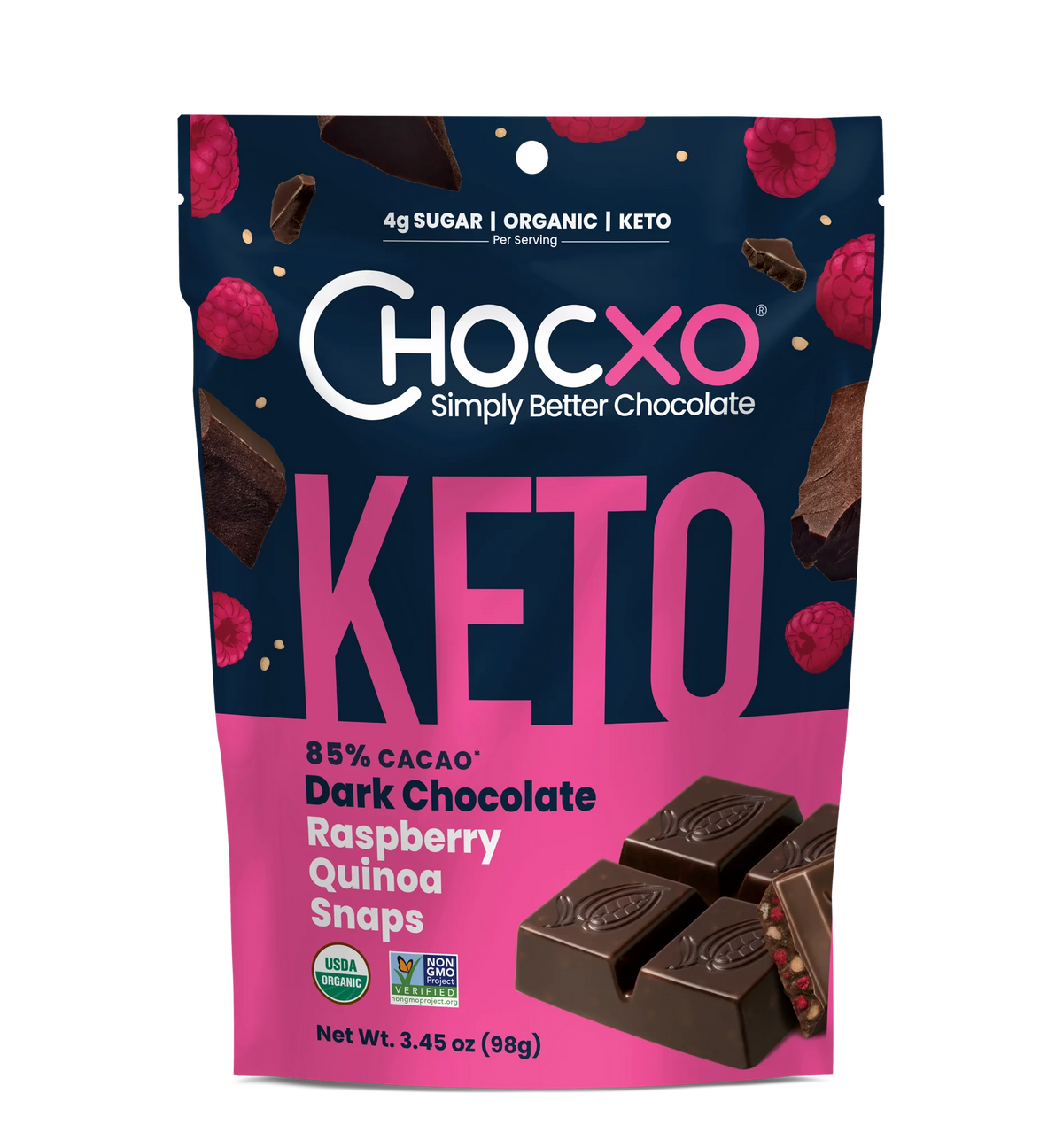 85% Cacao Dark Chocolate Raspberry Quinoa Snaps R46750