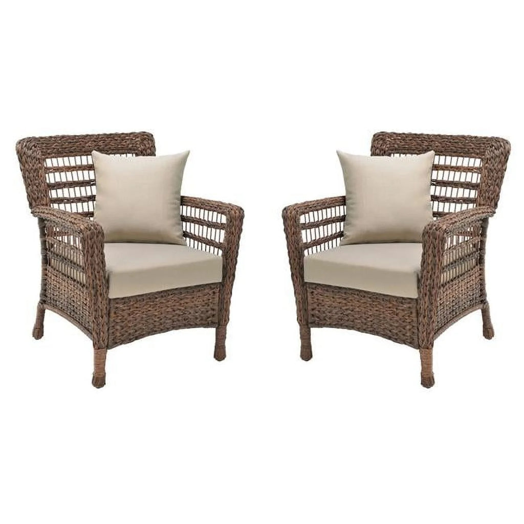 Faux Sea Grass Resin Rattan Patio Armchairs Set, Dark Brown - Set of 2 N529109