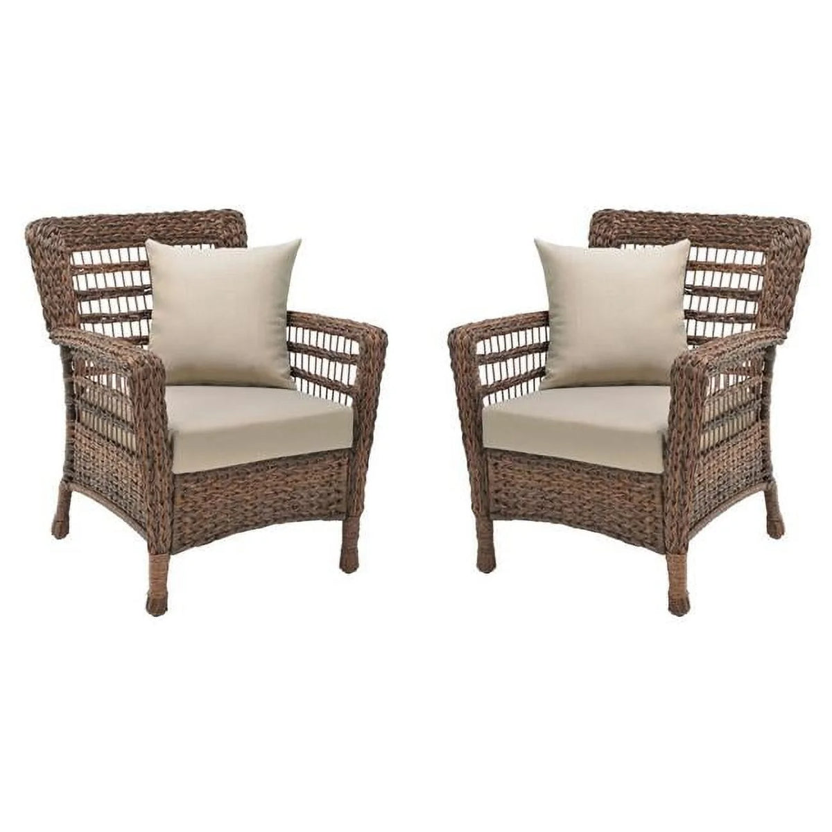 Faux Sea Grass Resin Rattan Patio Armchairs Set, Dark Brown - Set of 2 N529109
