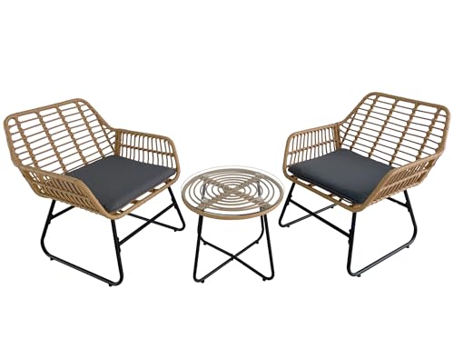 3-Piece Rattan Patio Bistro Set with Grey Cushions C473