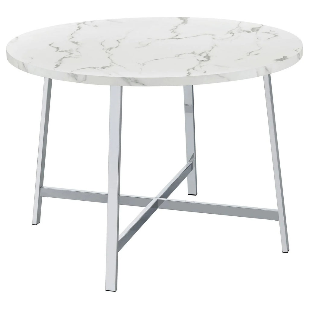 45 in. Faux Carrara Round Marble Top Dining Table with Metal Legs H67959