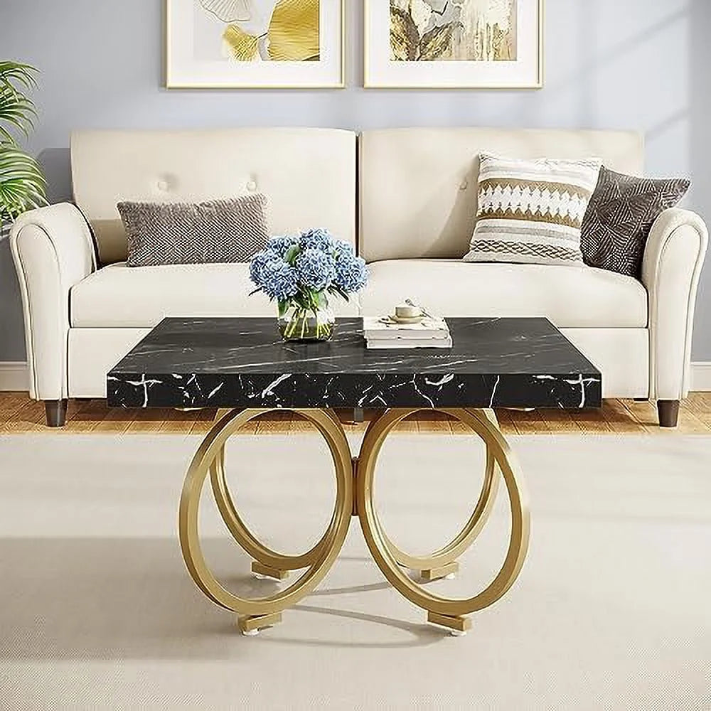 Black Square Coffee Table with Gold Geometric Frame E9706