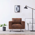 Cube Armchair Faux Suede Leather Upholstery Chair with Chrome Feet Brown U732