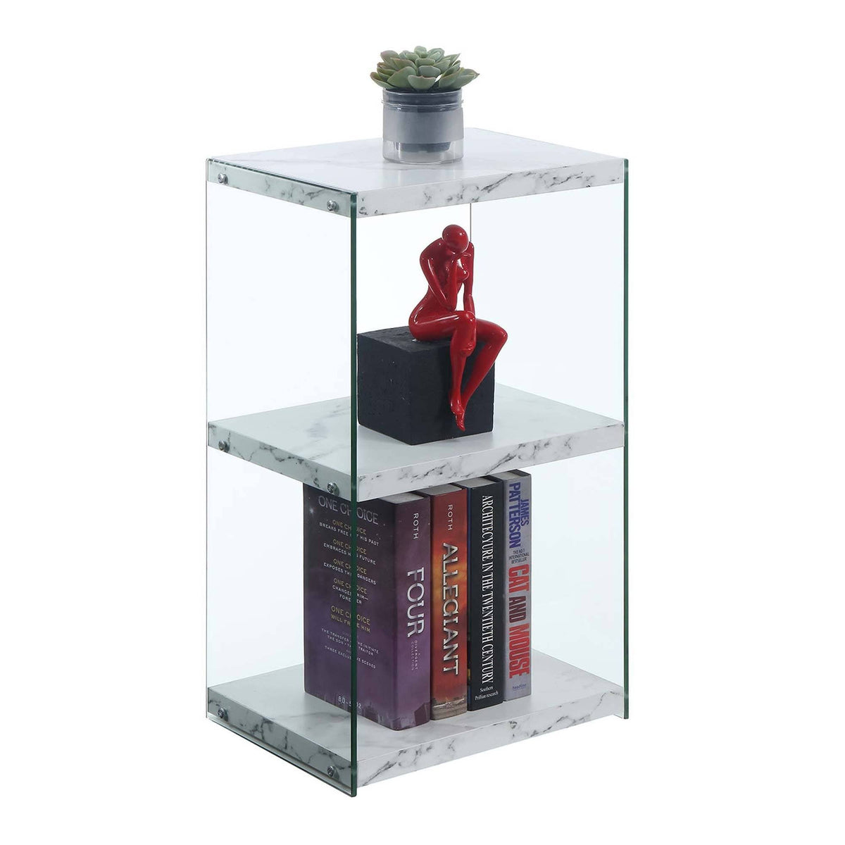 3 Tier Tower Bookcase White Faux Marble I738