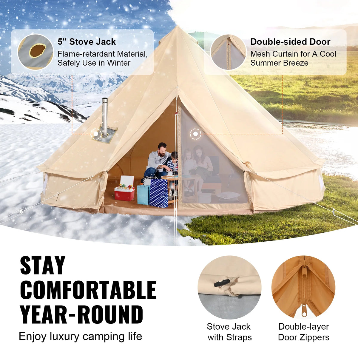 Canvas Bell Tent 4-Season with Stove Jack D820080