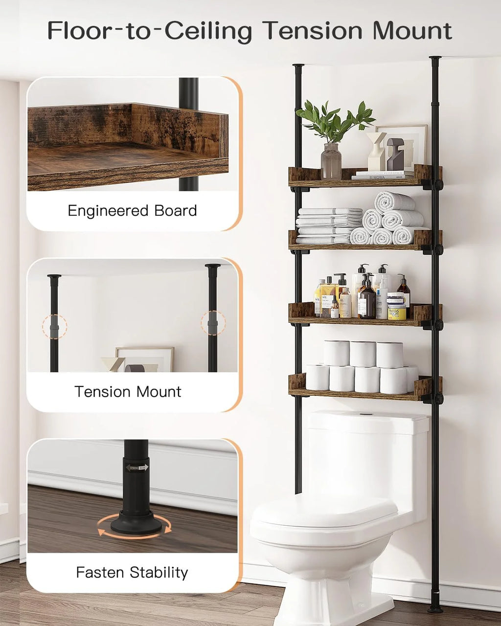 4-Tier Adjustable Wood Over The Toilet Storage M1658