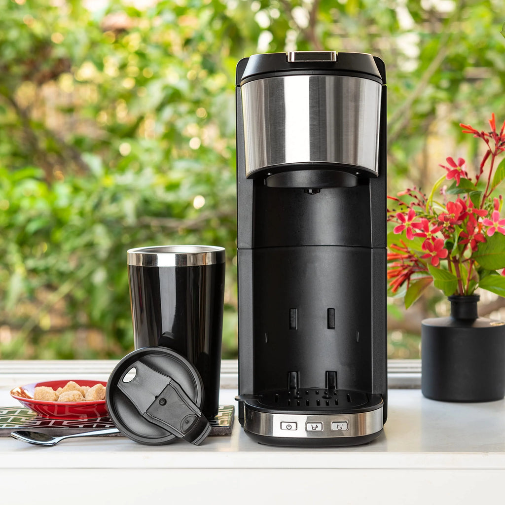 Single Serve Coffee Maker with 14oz Travel Mug D474