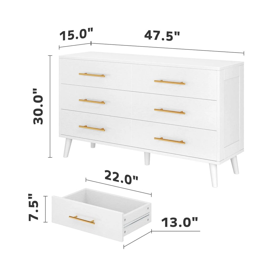 White 6 Drawer Wood Dresser C37222